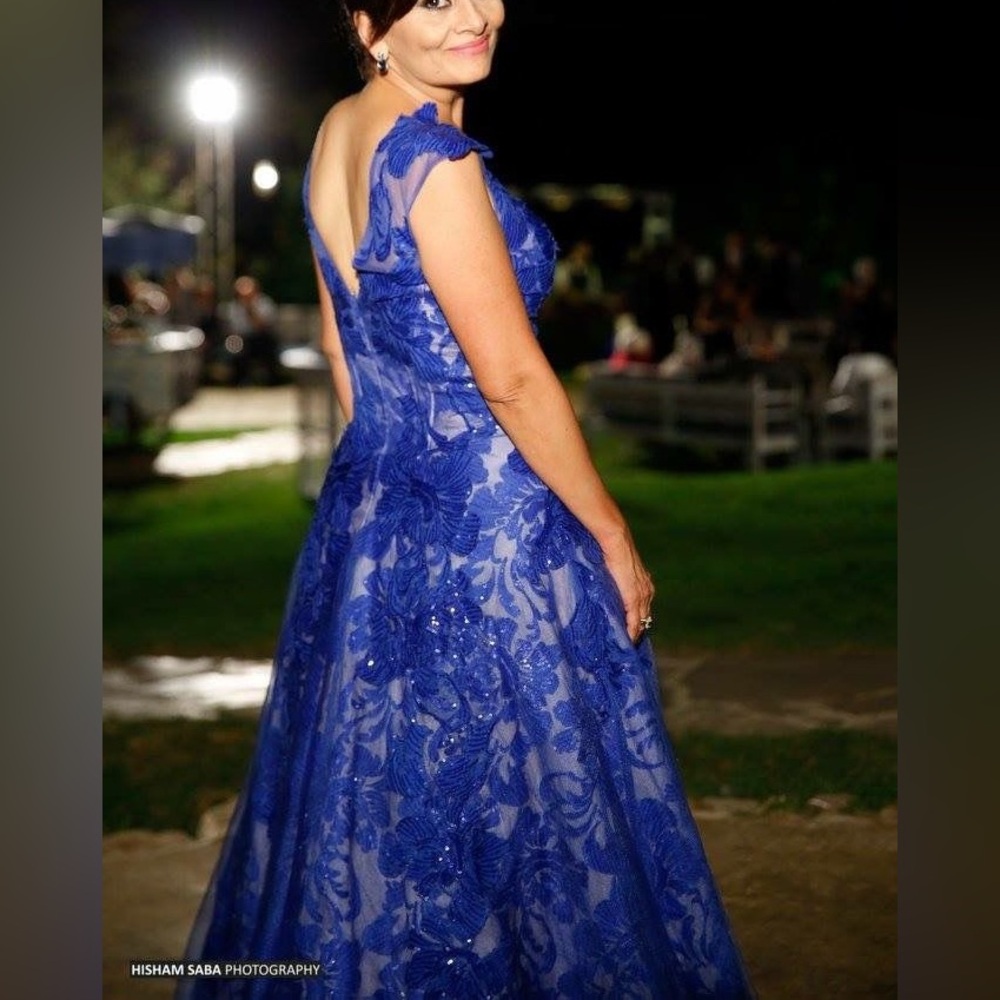 Jovani Royal Blue Lace Evening Gown